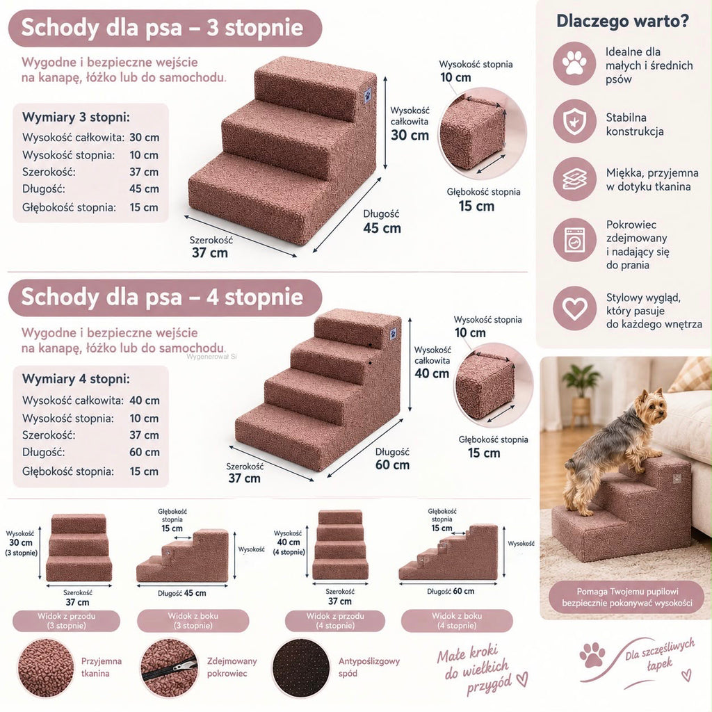 Schodki dla psa z welurowym pokrowcem – kolory 1