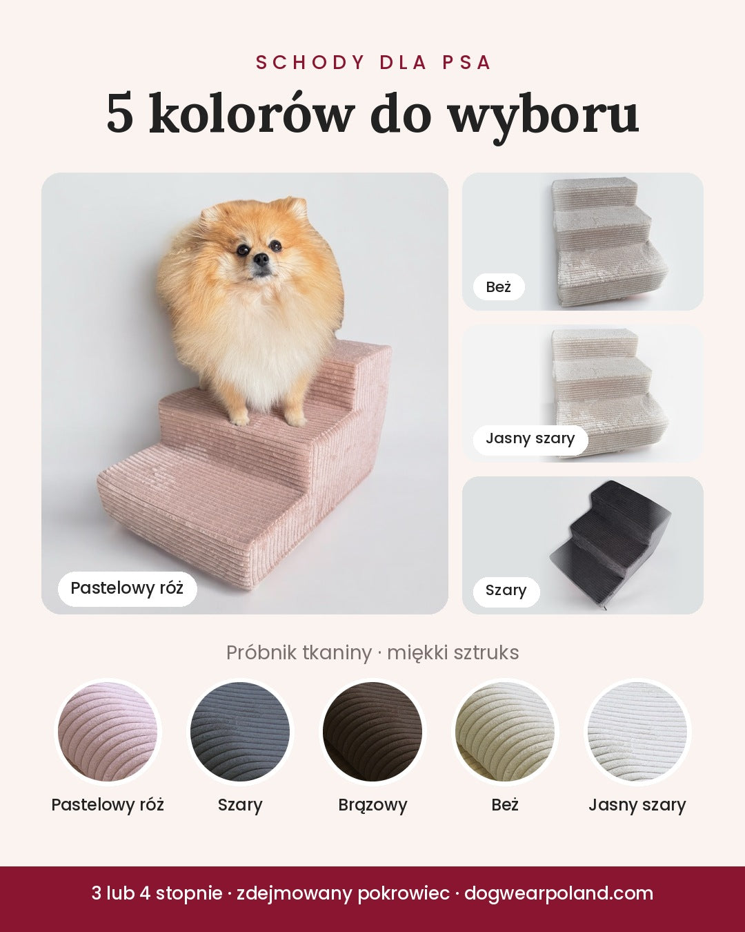 Schodki dla psa z welurowym pokrowcem – kolory 2