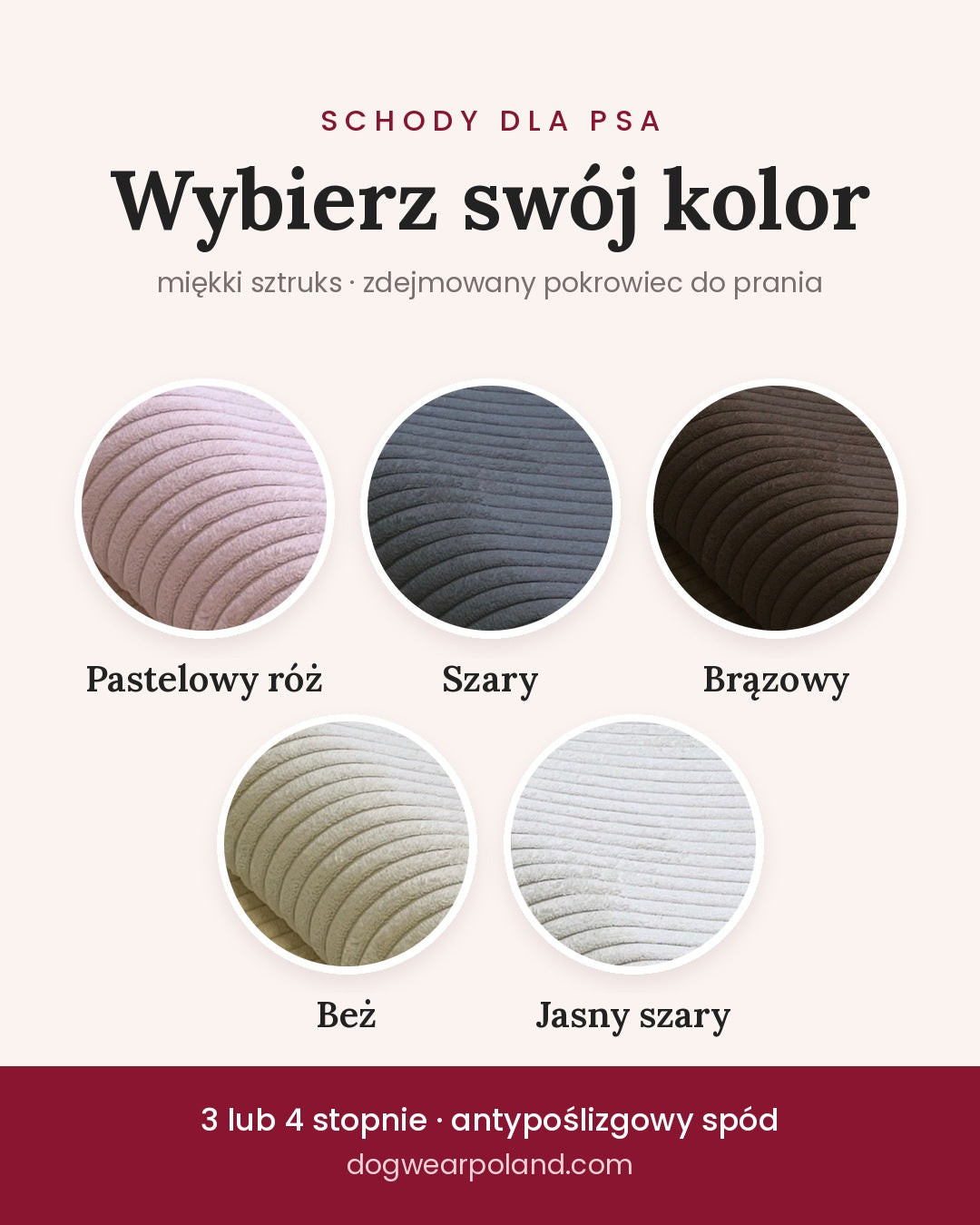 Schodki dla psa z welurowym pokrowcem – kolory 3