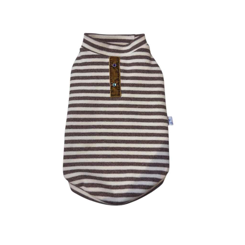 Stylish dog blouse in brown and beige stripes