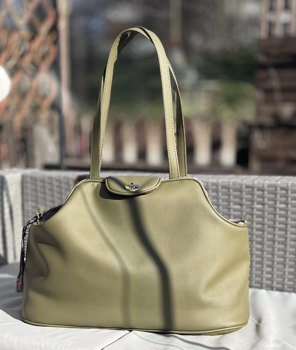 Olive dog carrier bag - sewn in Poland