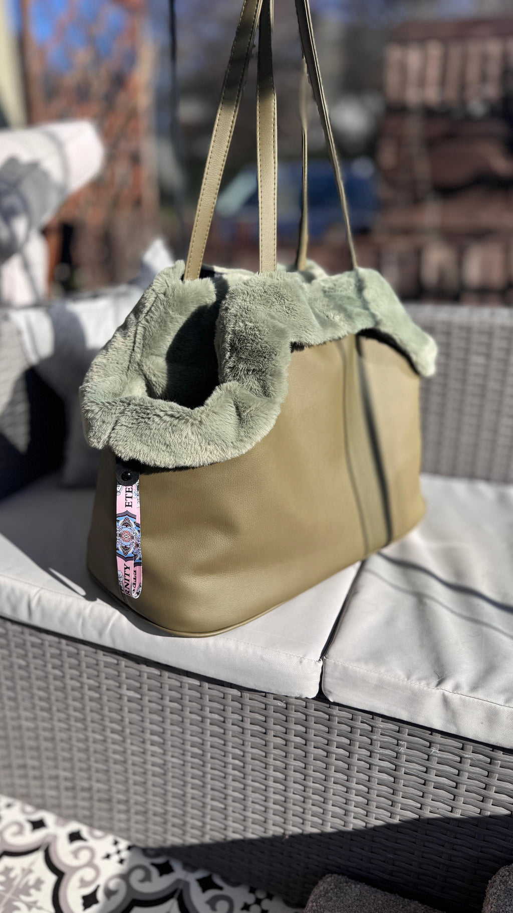 Olive dog carrier bag - sewn in Poland