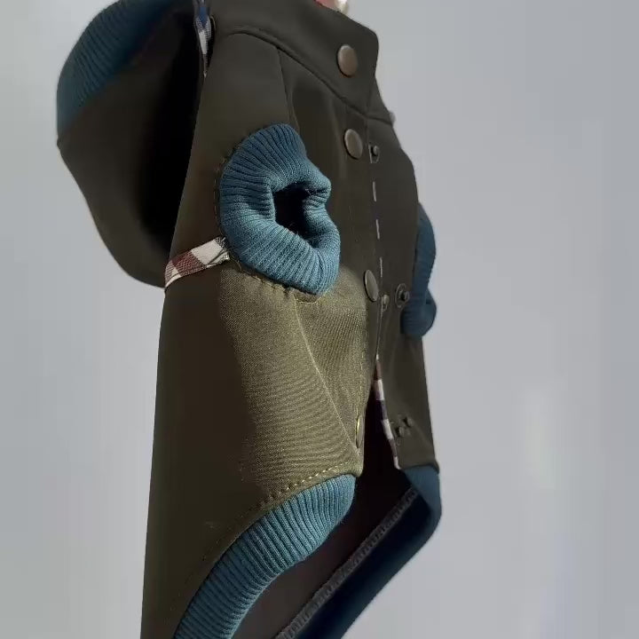 Kurtka softshell dla psa przeciwdeszczowa i przeciwwiatrowa z kapturem – khaki